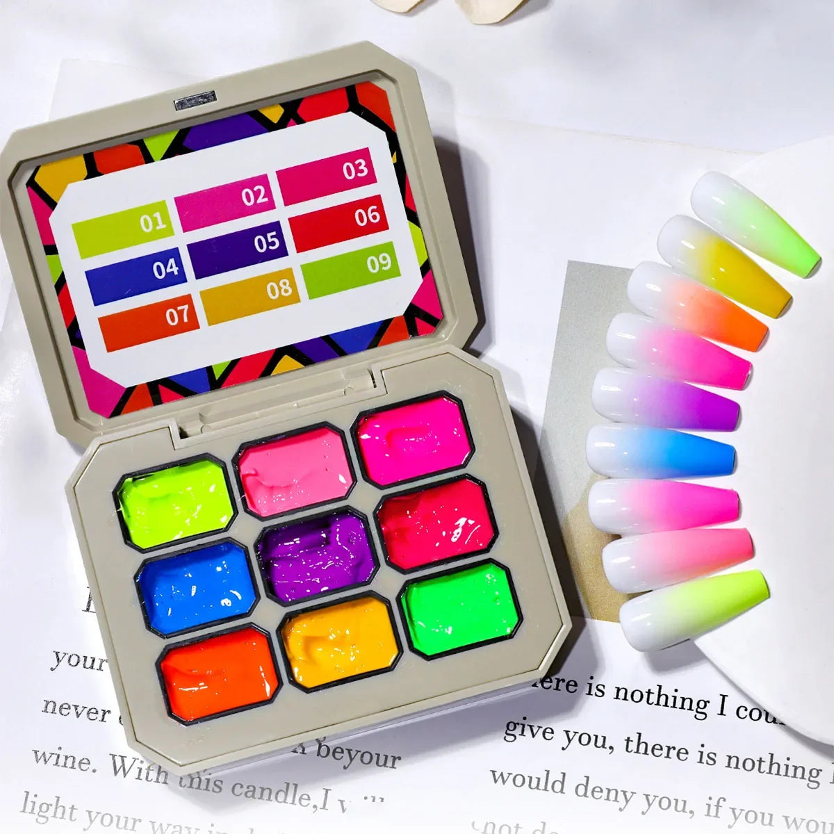 1pc Nine Grid Fluorescent Pat Gel Transfer Gel Rainbow Bright Colors High Saturation UV&LED Nail Polish Gel Salon DIY Y2K INS