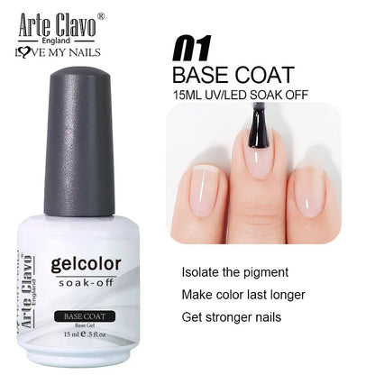 Arte Clavo Top Gel Polish 15ml Semi Permanent Varnish Function Gel Base Super Top Coat Transparent Gel Nails Soak Off Gel