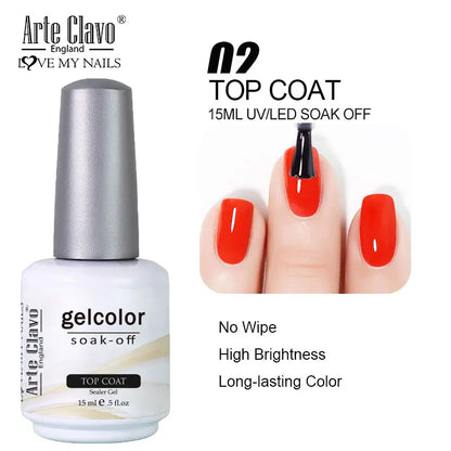 Arte Clavo Top Gel Polish 15ml Semi Permanent Varnish Function Gel Base Super Top Coat Transparent Gel Nails Soak Off Gel