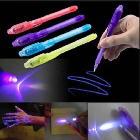 Invisible ink UV spy pens set, four colorful pens with glowing blue secret writing