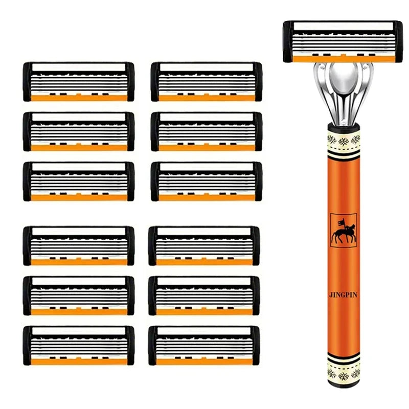 6-layer razor blade, men's stainless steel blade, classic water washed razor, sharp blade for clean shaving