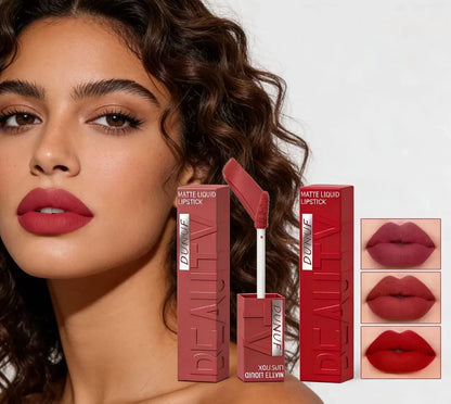Matte Velvet Lipstick Lip Gloss Waterproof Smooth Long-Lasting Non-sticky Non-transfer Deep Red Nude Y2K Daily&Party Makeup Gift