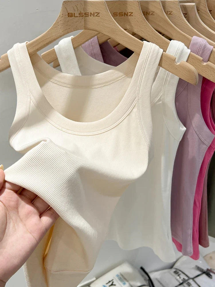 zjaiss Women Solid Round Neck Ribbed Tank Top Camisole Women 2026 Summer Basic Elastic Tank Top O Neck Solid Tank Top