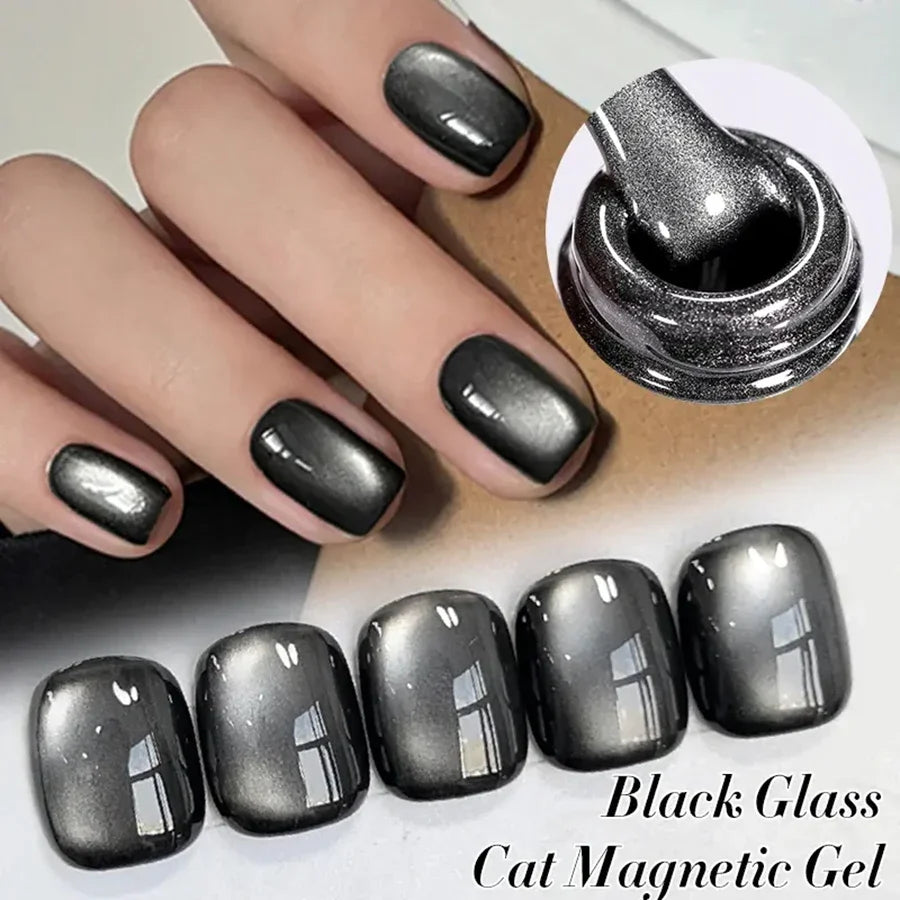 WS Black Glass Cat Magnetic Gel Nail Polish Punk Style Nail Art Manicure Varnis Semi Permanent Gel for Winter Nail Supplies