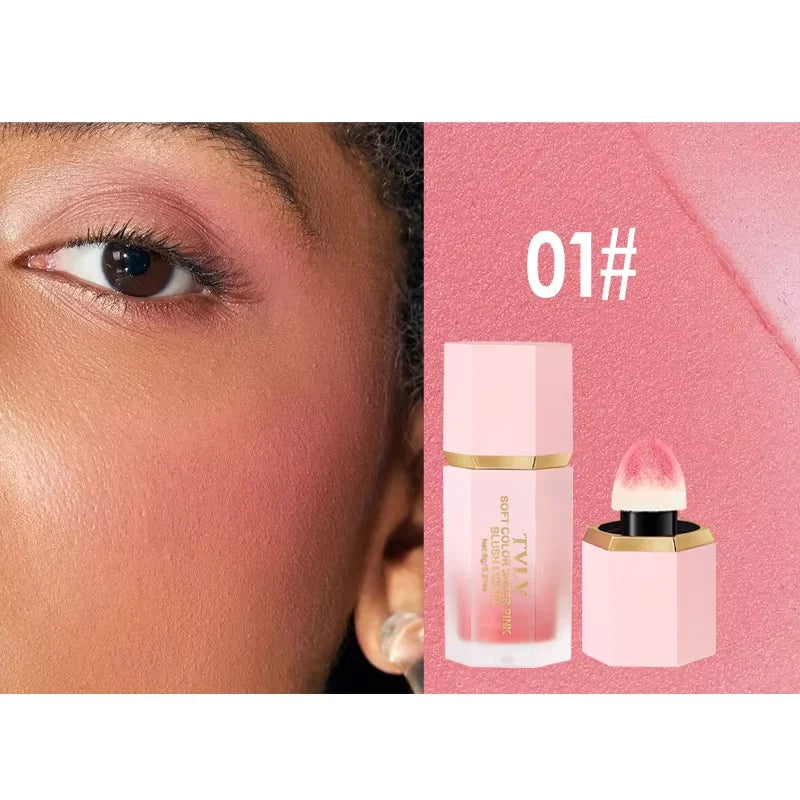 3-Color Matte Liquid Powder Blusher Easy to Apply Durable Waterproof Powder Blusher Sponge Brush Head