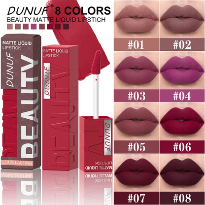 Matte Velvet Lipstick Lip Gloss Waterproof Smooth Long-Lasting Non-sticky Non-transfer Deep Red Nude Y2K Daily&Party Makeup Gift