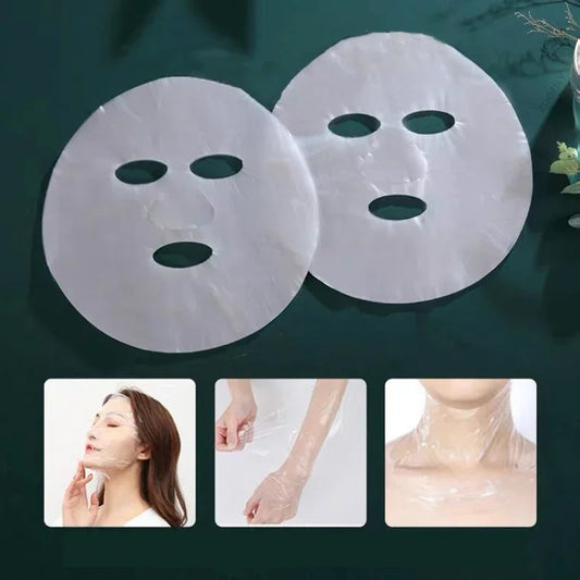 Disposable round face mask film sheets with eye holes, set of two