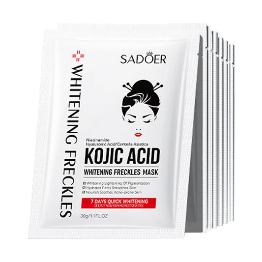 Kojic acid facial mask sachets by SADOER, white whitening freckles sheet mask packs (10)