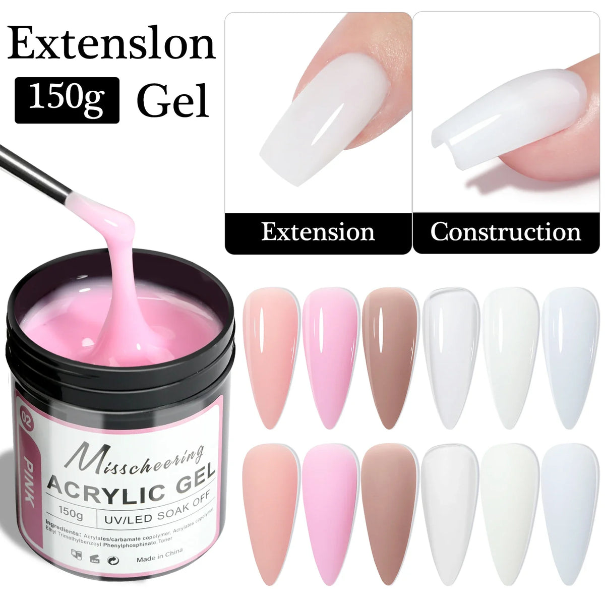 150g Transparent Nail Extension Gel Jelly White Light Pink Acrylic Nail Art UV LED Gel Semi Permanent Varnish Extension Tool