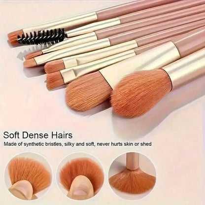 8Pcs Mini Multipurpose Makeup Brush Set Portable Cosmetic Tool For Blush Highlighter Eyeshadow Powder Concealer Daily Beauty Accessory For Women