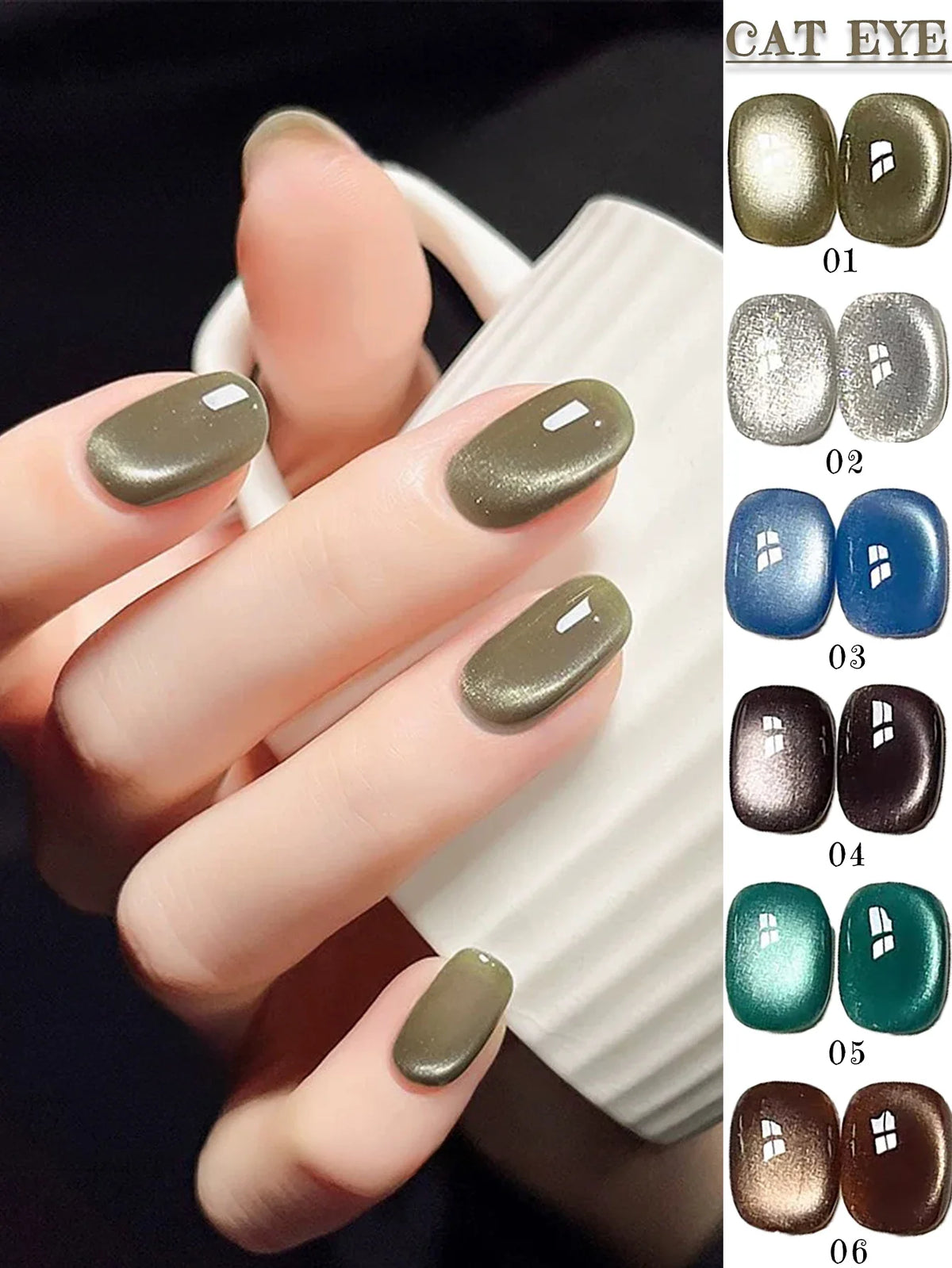 WS Black Glass Cat Magnetic Gel Nail Polish Punk Style Nail Art Manicure Varnis Semi Permanent Gel for Winter Nail Supplies