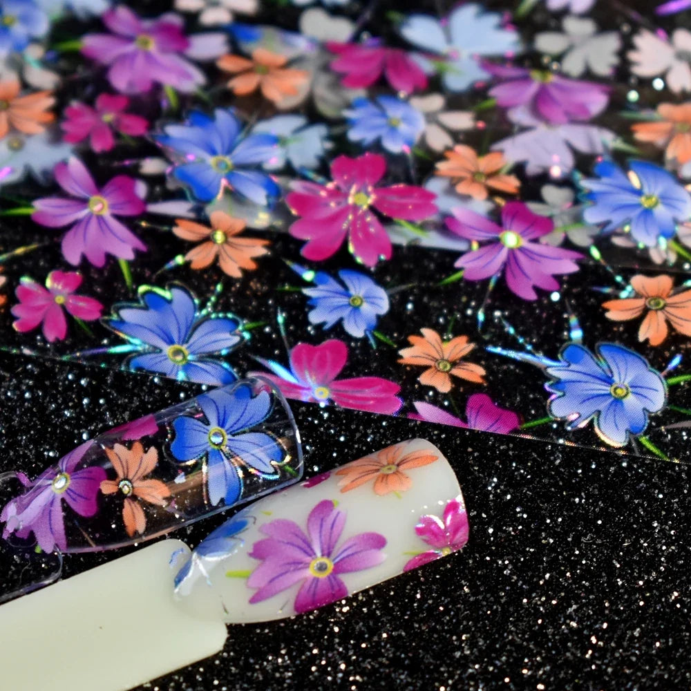 More Than 250 Design Beautiful Designed Nail Art Product Nail Glue transfer Foil Beautiful Flower Purple Orange