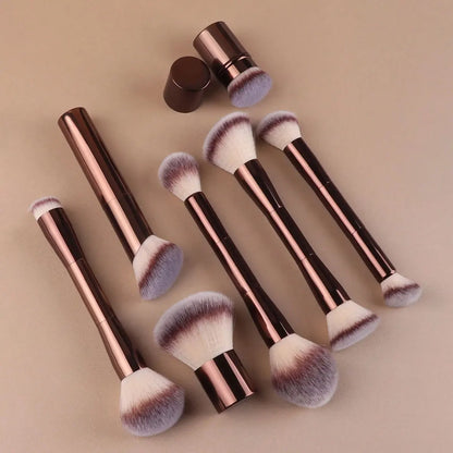 7pcs Professional Makeup Brush Set, Includes: 4pcs Dual-Ended Face Brushes, 1pc Angled Brush, 1pc Short Handle Foundation Brush,