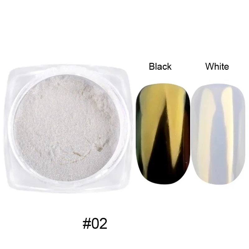 12Pcs/Set Aurora White Nail Mirror Powder 0.3g/Jar Shimmer Moonlight Chrome Pigment Dust for UV Gel Polish Manicure Decorations