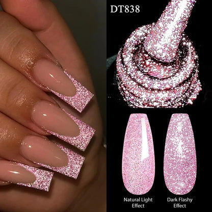 7ml Reflective Glitter Nail Gel Polish Semi Permanent French Style Nail Art UV LED Gel Sparkling Soak Off Manicure Varnish DIY