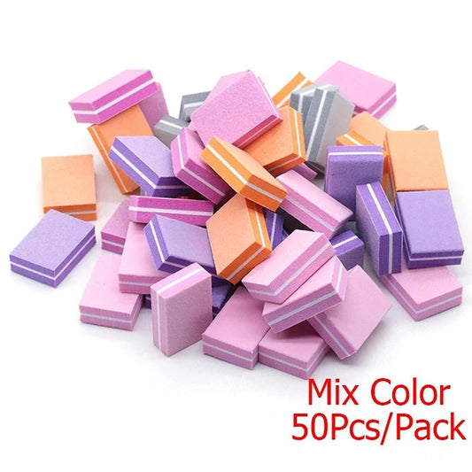 Mini nail buffer file set, mix-color rectangular sanding blocks (50-piece pack)