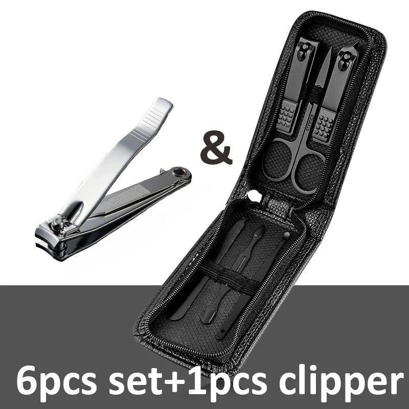 Ouriner 6-18Pcs Portable Manicure Sets Pedicure Kits Bright Black Nail Clipper Set Personal Care Tools Eyebrow Scissors