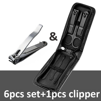 Ouriner 6-18Pcs Portable Manicure Sets Pedicure Kits Bright Black Nail Clipper Set Personal Care Tools Eyebrow Scissors