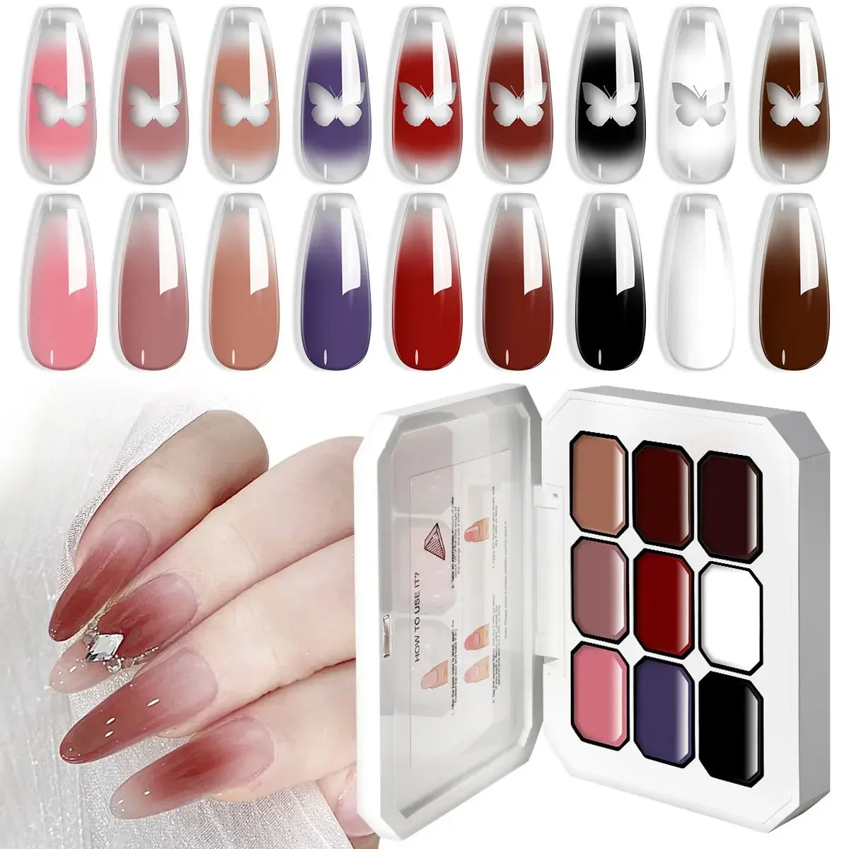 LIMEGIRL 7in1 Nail Gradient Painting Gel Long-lasting Nail Gel Polish Hybrid Color Nail Art Design High Texture Gradient Gel