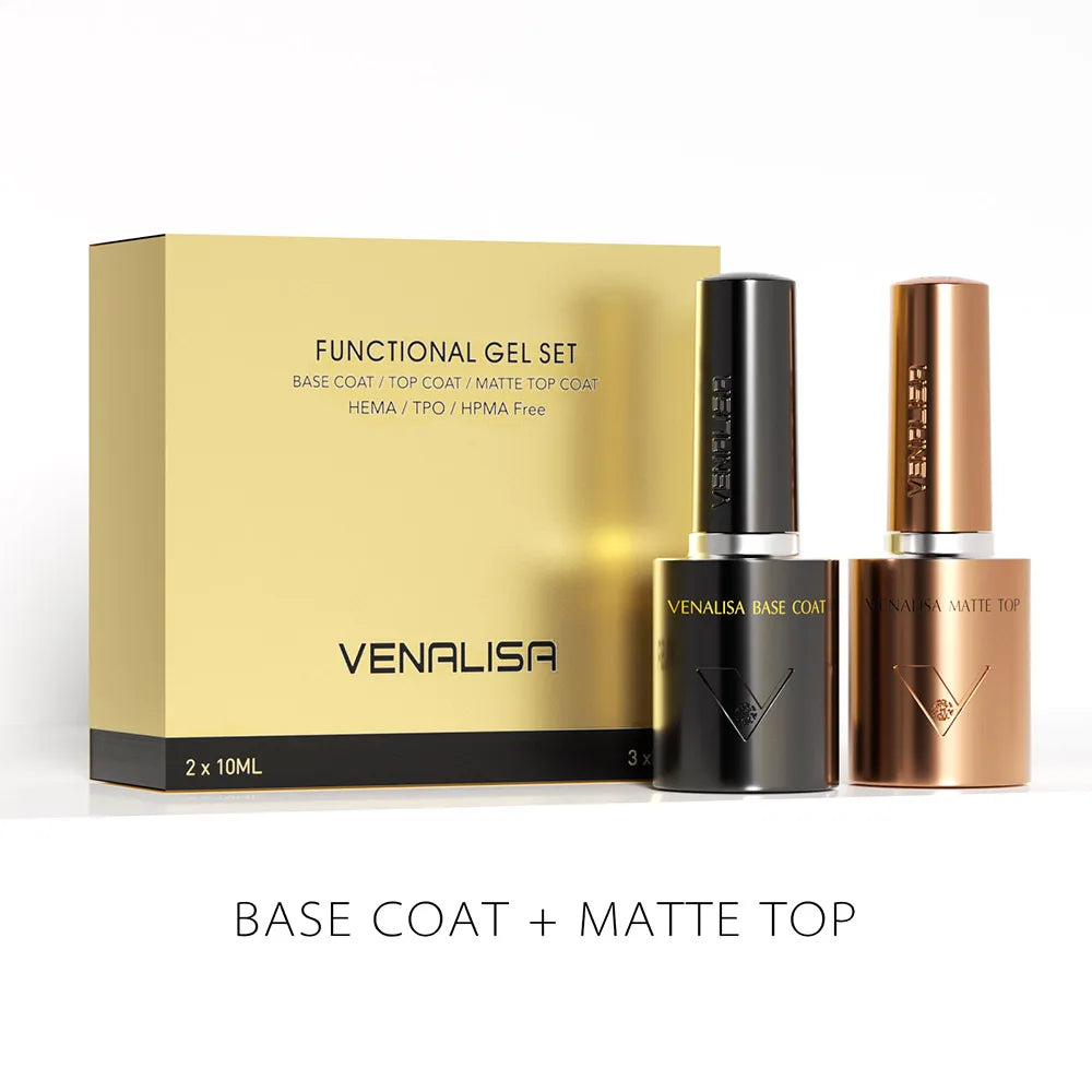 1/2/3pcs Kit Venalisa 10ml Nail Gel Polish HEMA/TPO Free Base Ultra Glossy Diamond Tempered Long Wear Top Coat Matt Gel Varnish
