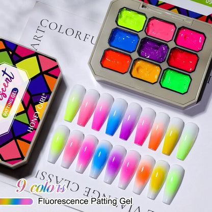 1pc Nine Grid Fluorescent Pat Gel Transfer Gel Rainbow Bright Colors High Saturation UV&LED Nail Polish Gel Salon DIY Y2K INS