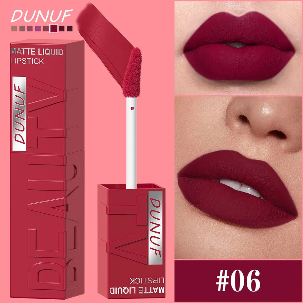 Matte Velvet Lipstick Lip Gloss Waterproof Smooth Long-Lasting Non-sticky Non-transfer Deep Red Nude Y2K Daily&Party Makeup Gift