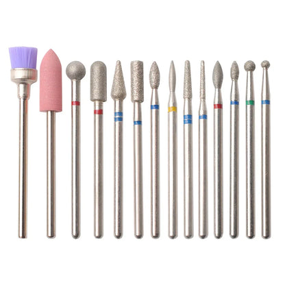 14pcs/set Nail Drill Machine Bit Nail Gel Removal Polishing Tools Pedicure Manicure Rotary Grinding  Buffer Polisher