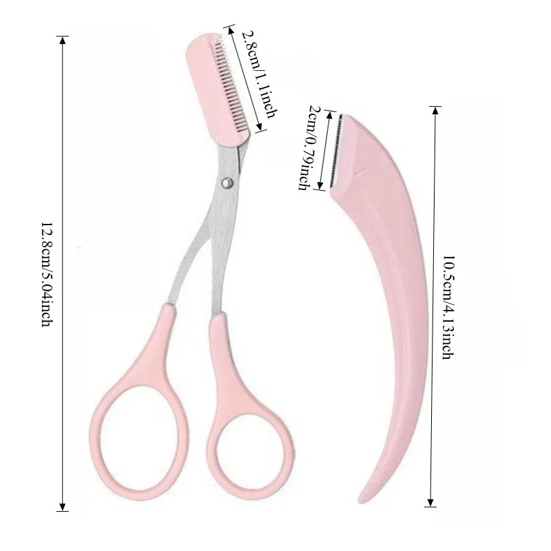 Stainless Steel Built-in Eyebrow Scissors + 1 Crescent Eyebrow Razor. Specially designed for women. Exquisite craftsmanship & durable material, easy to use and suitable for both left and right hands. An ideal gift for makeup lovers.