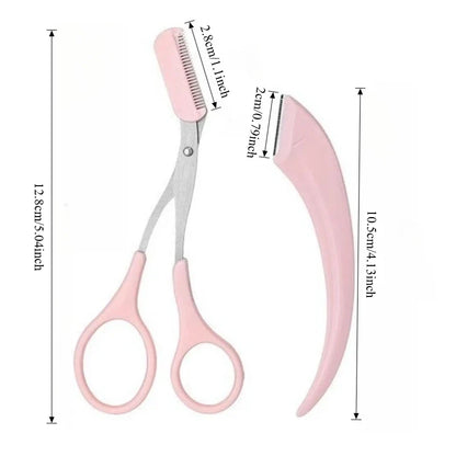 Stainless Steel Built-in Eyebrow Scissors + 1 Crescent Eyebrow Razor. Specially designed for women. Exquisite craftsmanship & durable material, easy to use and suitable for both left and right hands. An ideal gift for makeup lovers.