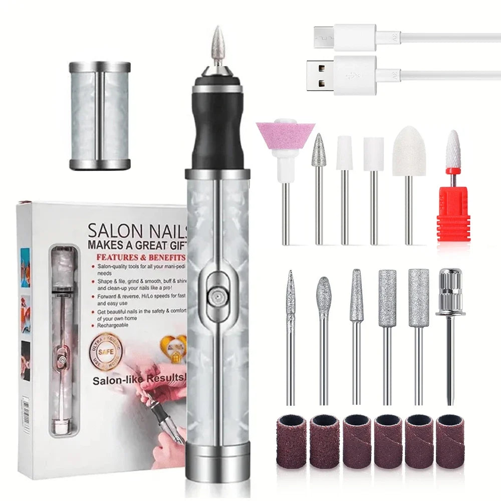LINMANDA Rechargeable Electric Nail Grinder Nail Polishing Machine Portable Mini Electric Driil Pedicure Kit for Home Salon