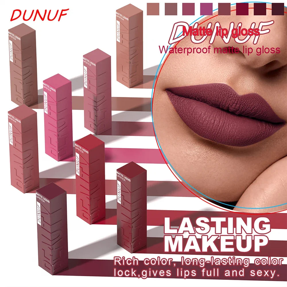 Matte Velvet Lipstick Lip Gloss Waterproof Smooth Long-Lasting Non-sticky Non-transfer Deep Red Nude Y2K Daily&Party Makeup Gift