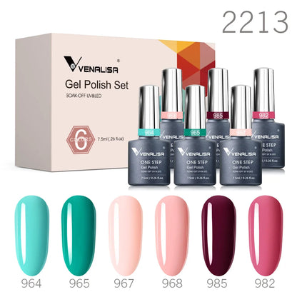 Venalisa gel polish set with teal, green, pink, nude, burgundy, and rose swatches, 2213