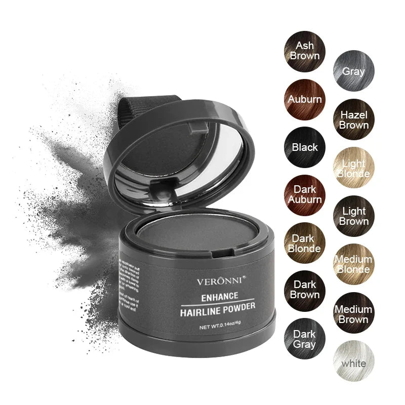 Hairline powder compact with open lid, black powder and applicator sponge