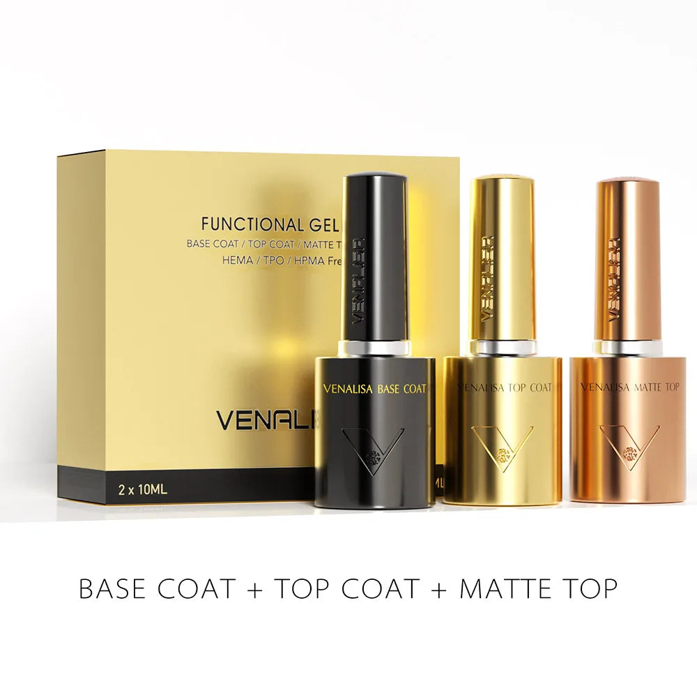 1/2/3pcs Kit Venalisa 10ml Nail Gel Polish HEMA/TPO Free Base Ultra Glossy Diamond Tempered Long Wear Top Coat Matt Gel Varnish