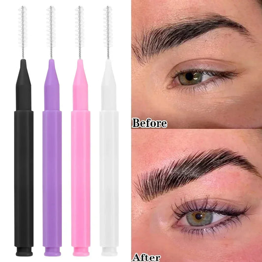Disposable eyebrow and lash comb applicators in black, purple, pink, and white