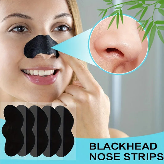 Black nose pore strips, applied across nose to target blackheads and deep cleansing