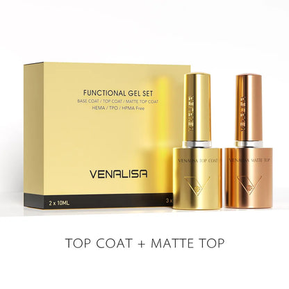 1/2/3pcs Kit Venalisa 10ml Nail Gel Polish HEMA/TPO Free Base Ultra Glossy Diamond Tempered Long Wear Top Coat Matt Gel Varnish