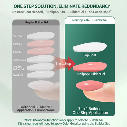 Nailpop 7-in-1 Builder Nail Gel HEMA/TPO Free Fast Building Gel Nail Polish 8 Colors Nail Tip Reinforcement and Extension 15ml