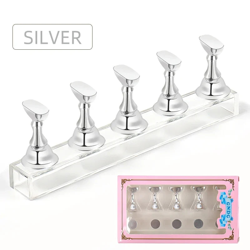 5pcs Chess Magnetic Nail Holder Acrylic Nail Tips Practice Display Stand Showing Shelf Gel Polish Display Stand Manicure Tools