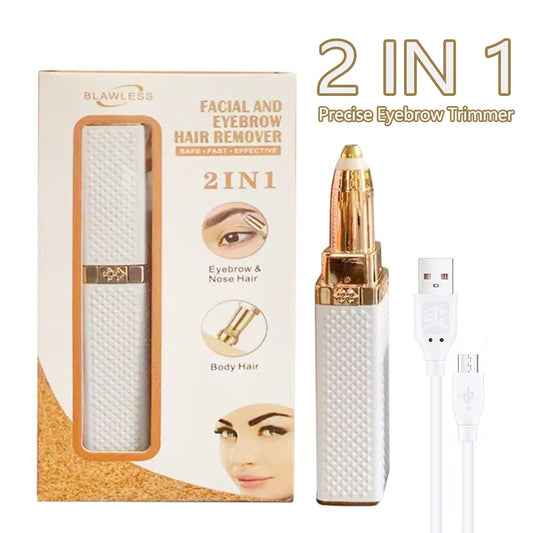 Electric eyebrow trimmer 2-in-1 in champagne/gold with textured grip
