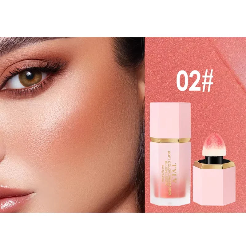 3-Color Matte Liquid Powder Blusher Easy to Apply Durable Waterproof Powder Blusher Sponge Brush Head