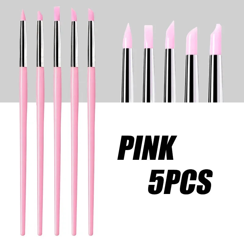 5Pcs/set Silicone Nail Brush UV Gel Polish Tip 3D Image DIY Dotting Polish Brushes Pen Professional DIY Manicure Tools