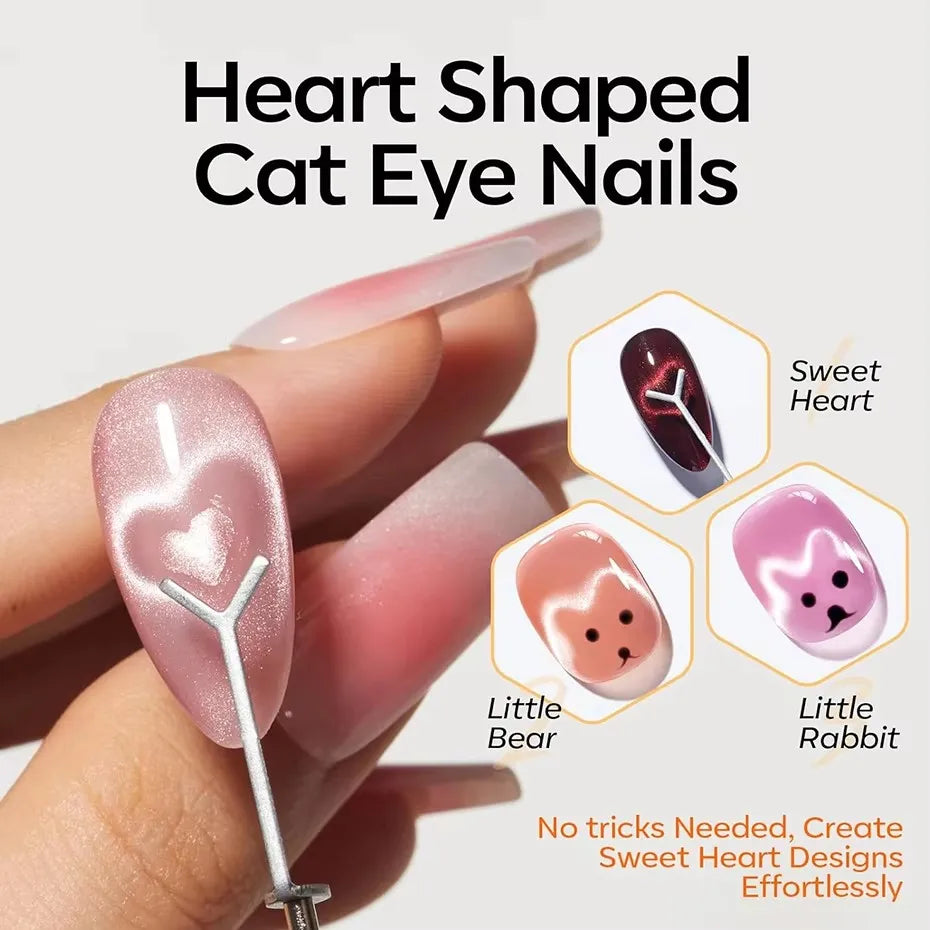 YIKOOLIN 6Pcs Cat Eye Magnet Set French Tip Heart & Flower Design Nail Art Gel Polish Manicure Tools for DIY Nail Art