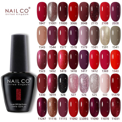 NAILCO 15ml Brown Nails Art Red Color Gel Nail Polish Semi-permanent UV Gel Polish Coffee Manicure Chocolate Hybrid Nail Varnish