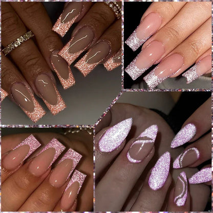 7ml Reflective Glitter Nail Gel Polish Semi Permanent French Style Nail Art UV LED Gel Sparkling Soak Off Manicure Varnish DIY