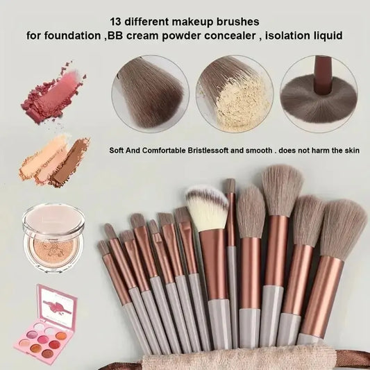 Makeup brush set with rose-gold handles and tapered beige bristles arranged in a fan