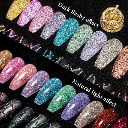 2/4/6pcs Reflective Glitter Liner Gel Nail Polish Set Pull Line Graffiti Painting Stripe DIY French Nails Design Painting Gel