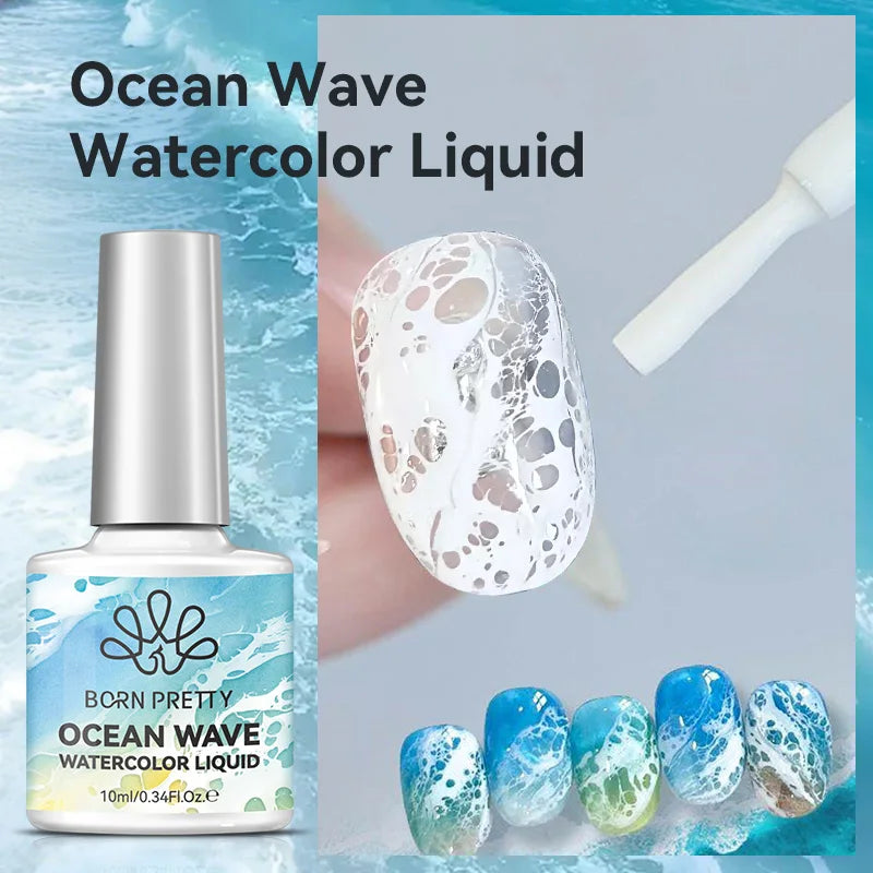 BORN PRETTY 10ml Ocean Wave Watercolor Liquid Gel Polish Stroke White Watercolor 3 Seconds Spread Lace Hollow Gradient Nail Art