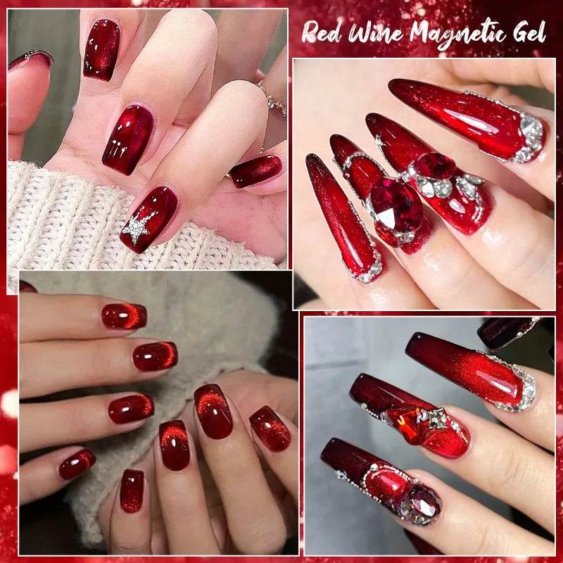 10ml Red Wine Cat Magnetic Gel Nail Polish Glitter Semi Permanant Soak Off UV LED Gel Varnish For Manicure DIY Nail Supplies