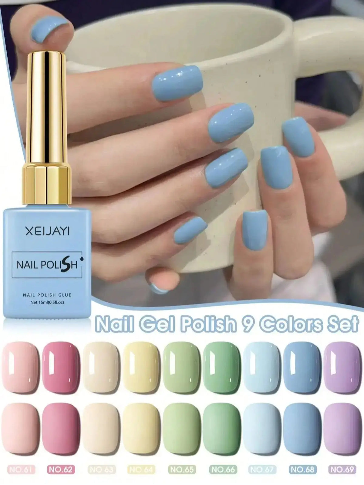 9PCS 15ml Colorful Gel Nail Polish Set, Soak-Off UV LED Nail Gel, Long-Lasting Liquid Manicure Varnish